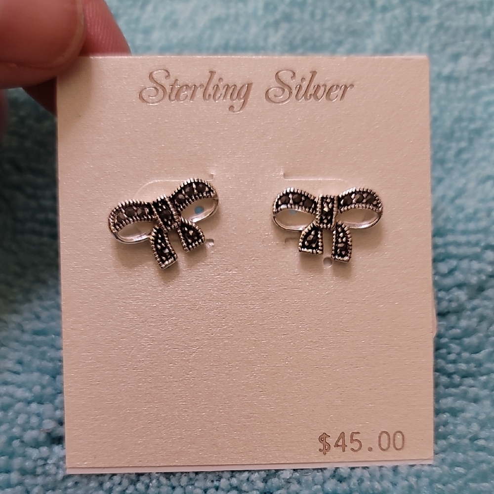 Sterling Silver Black Bow Earrings